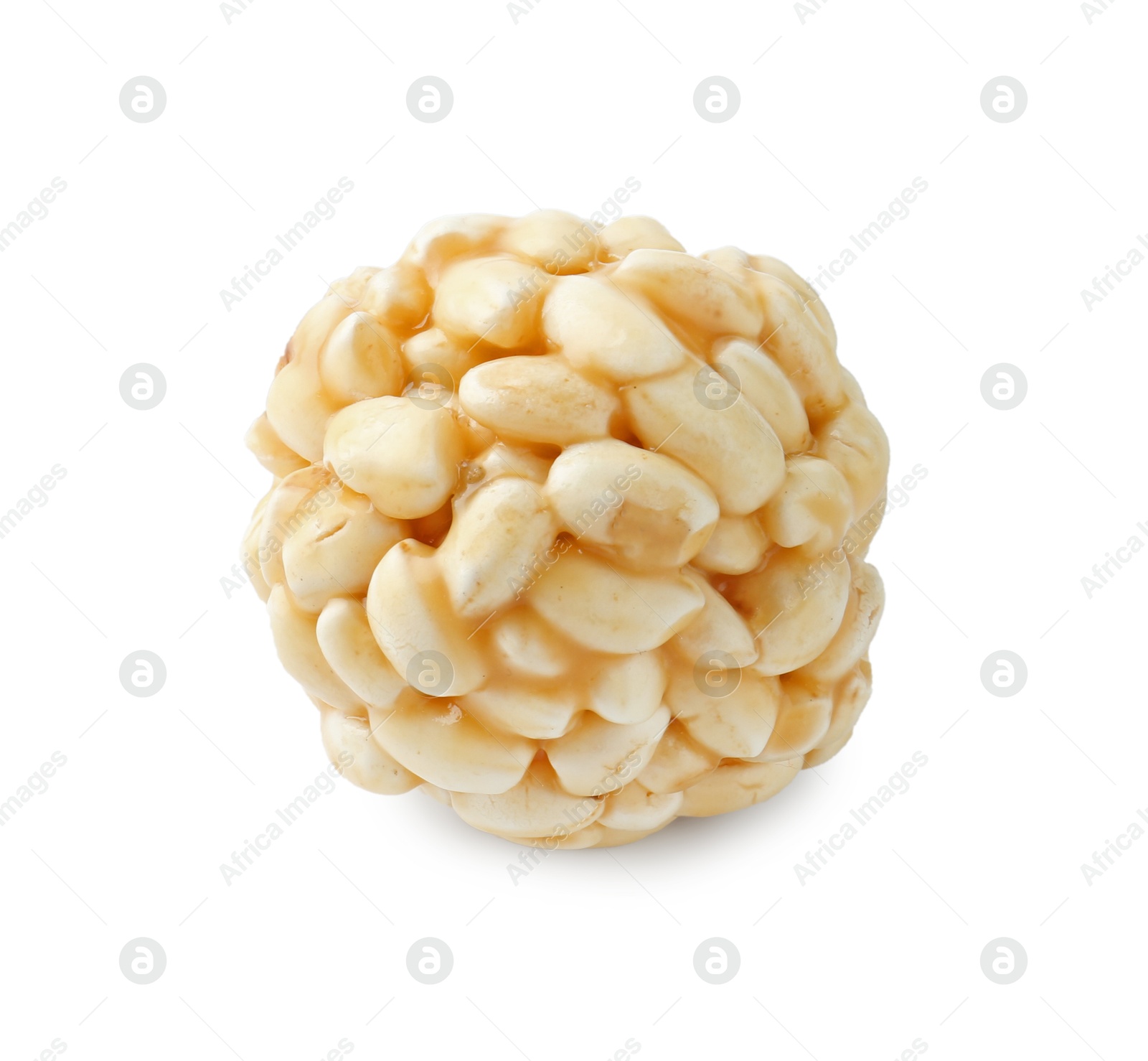 Photo of One delicious puffed rice ball isolated on white