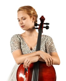 Photo of Beautiful young woman with cello isolated on white