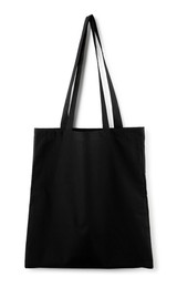 One black shopping bag isolated on white. Mockup for design