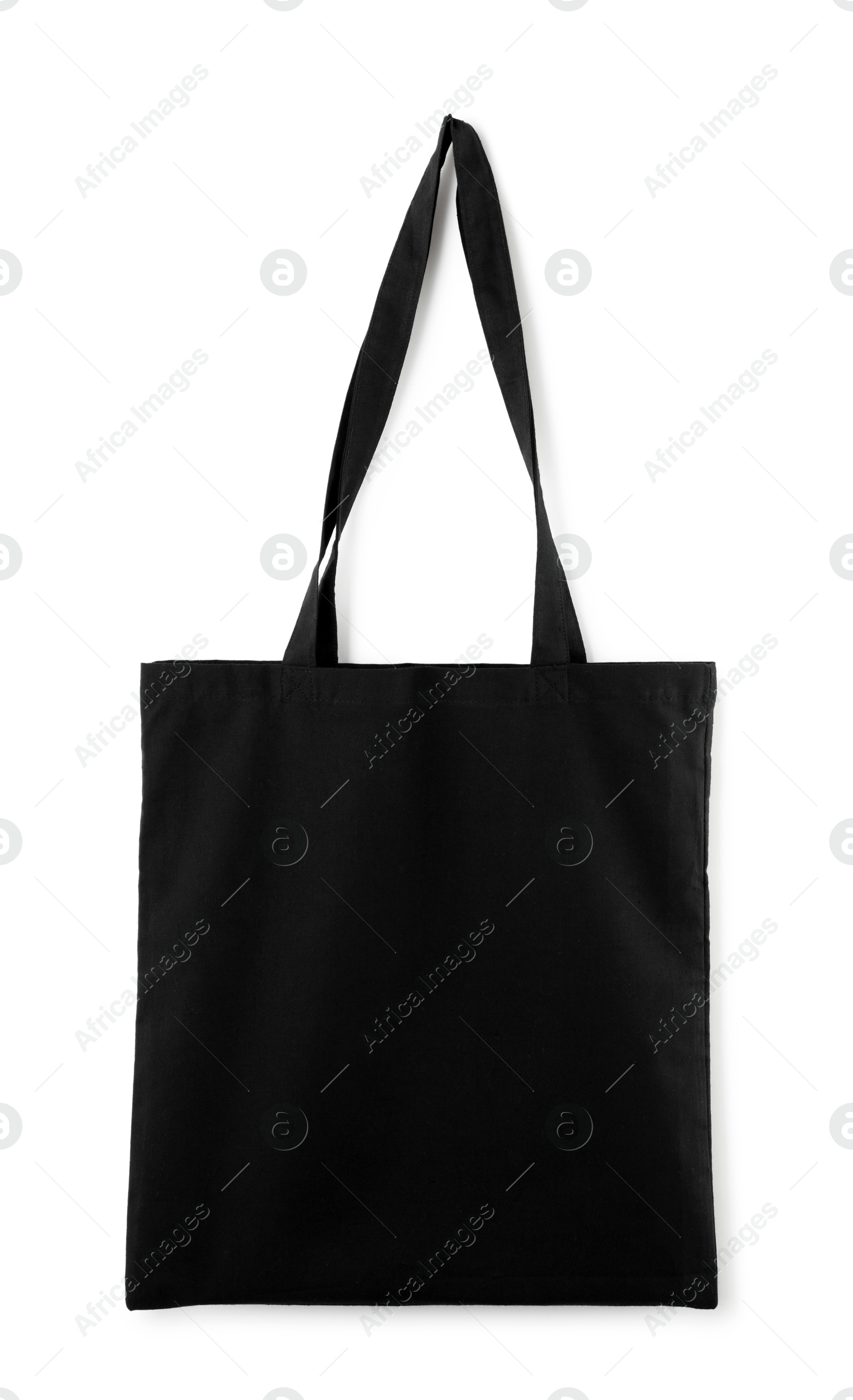 Photo of One black shopping bag isolated on white. Mockup for design