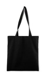 Photo of One black shopping bag isolated on white. Mockup for design