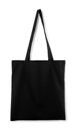 Photo of One black shopping bag isolated on white. Mockup for design