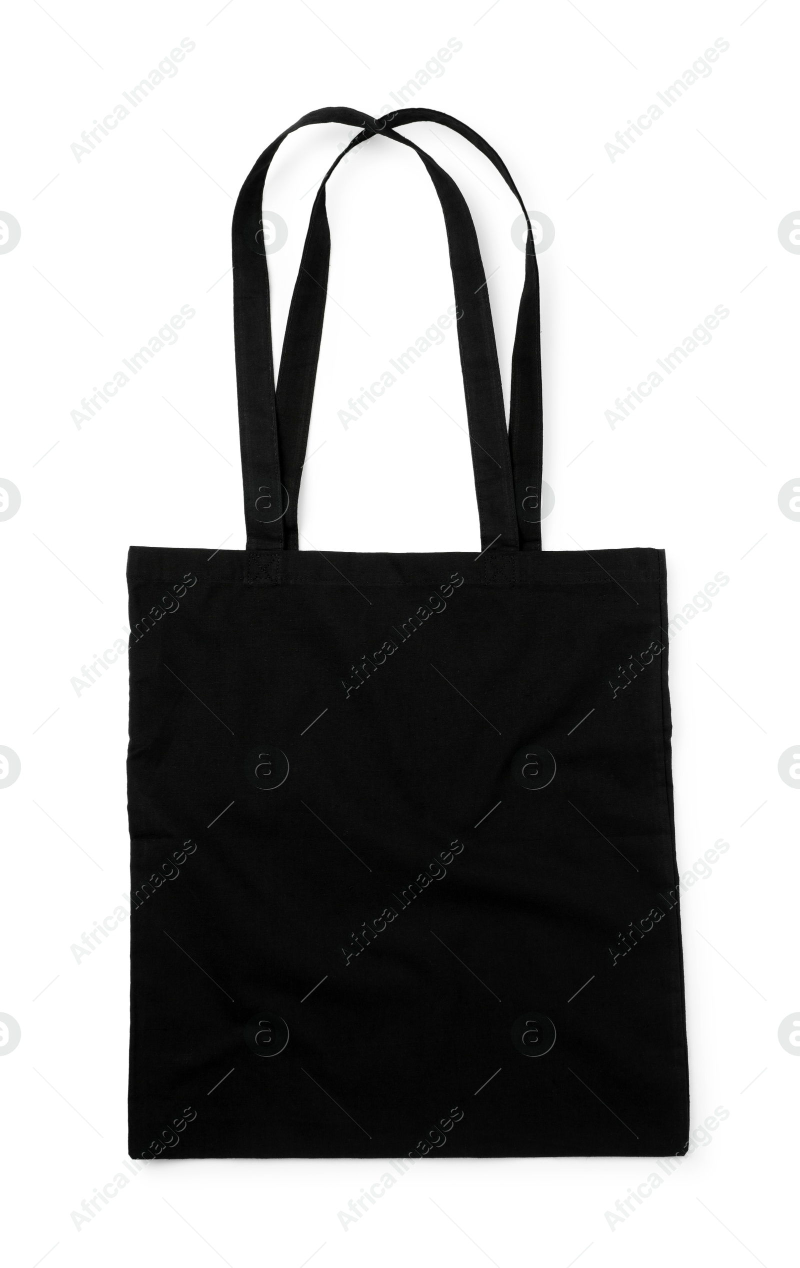 Photo of One black shopping bag isolated on white. Mockup for design