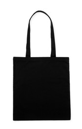 Photo of One black shopping bag isolated on white. Mockup for design