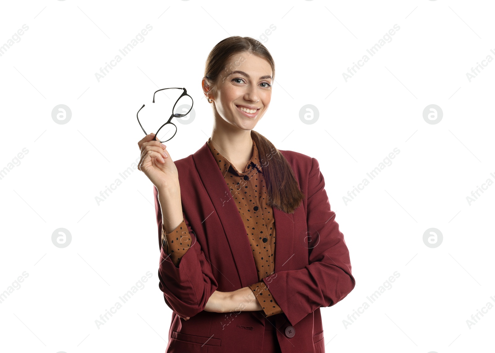 Photo of Portrait of banker with glasses on white background