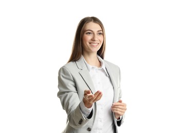 Photo of Portrait of banker in jacket on white background