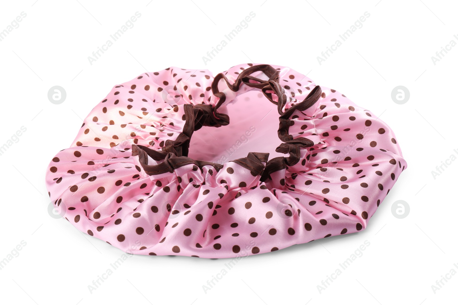 Photo of One pink shower cap isolated on white