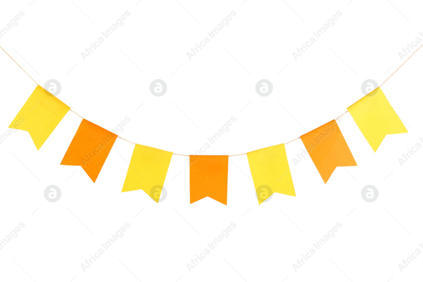 Photo of Colorful party flags isolated on white. Festive decor