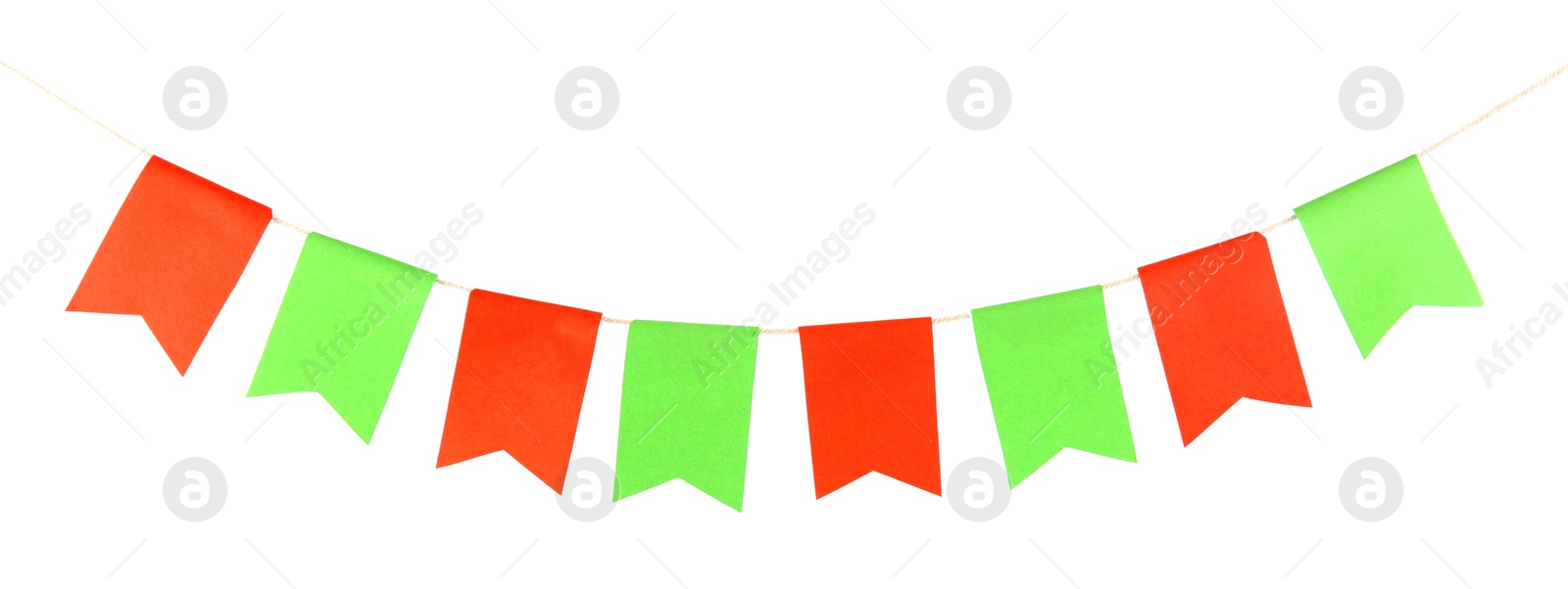 Photo of Colorful party flags isolated on white. Festive decor