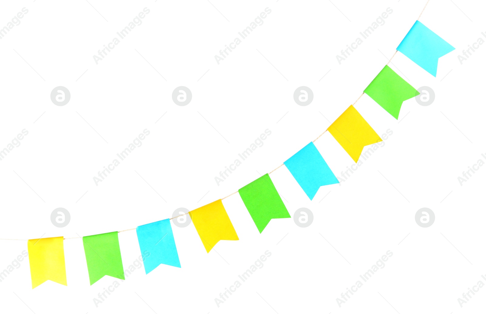 Photo of Colorful party flags isolated on white. Festive decor