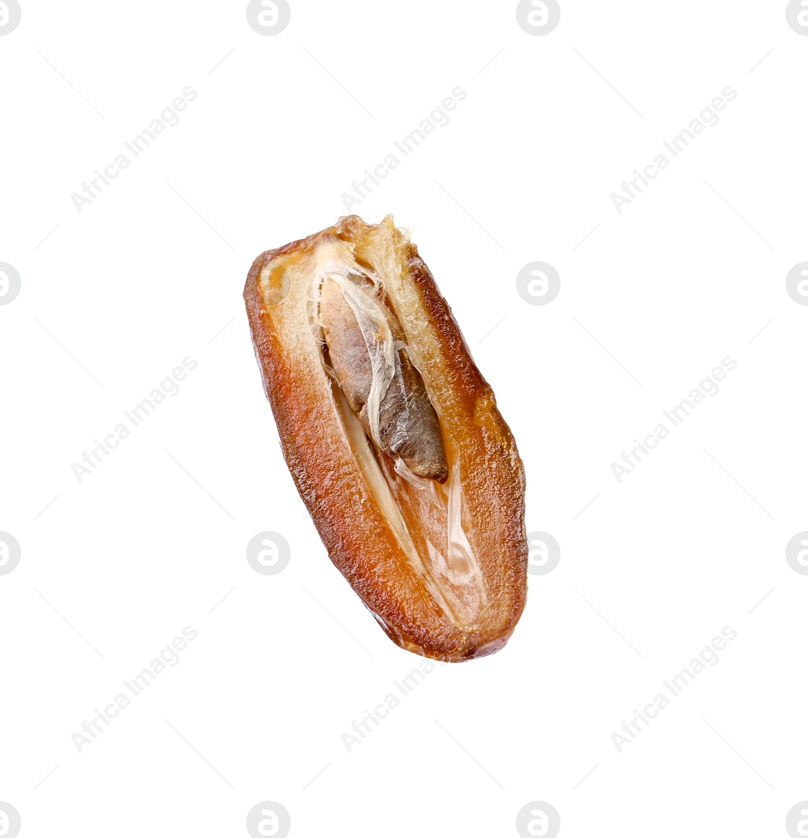 Photo of Half of tasty dried date isolated on white