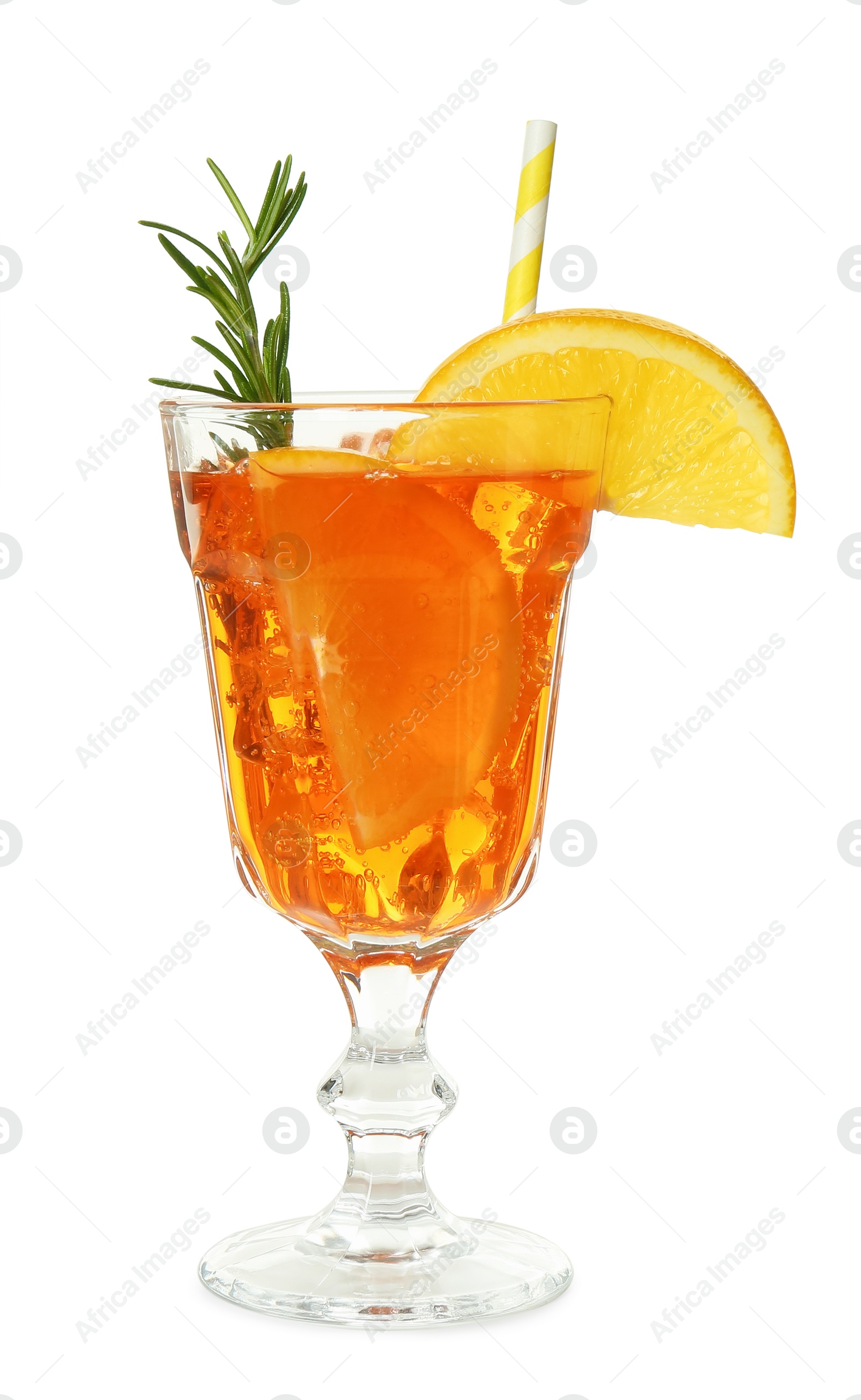 Photo of Tasty Christmas cocktail in glass isolated on white