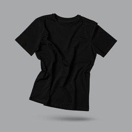 Image of Black t-shirt in air on grey background