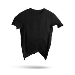 Image of Black t-shirt in air on white background