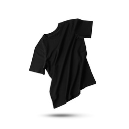 Image of Black t-shirt in air on white background