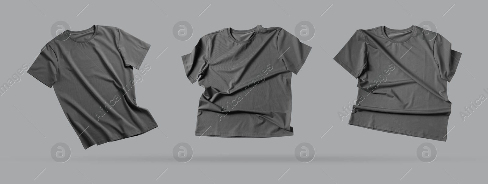 Image of Grey t-shirt in air on color background