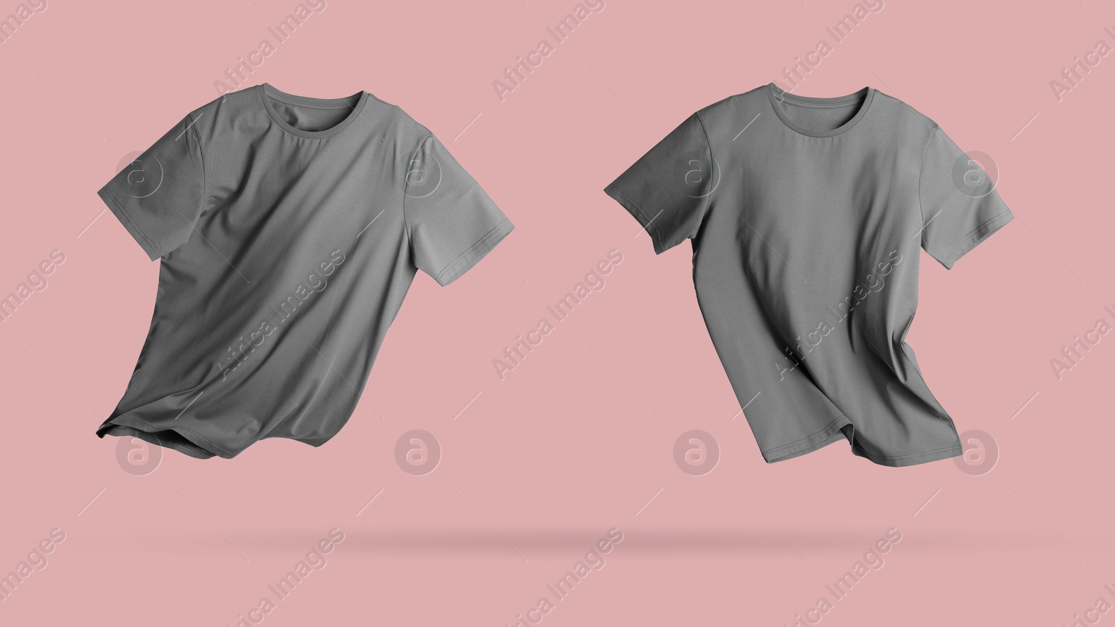 Image of Grey t-shirt in air on pink background