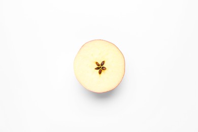 Photo of Half of fresh ripe apple on white background, top view