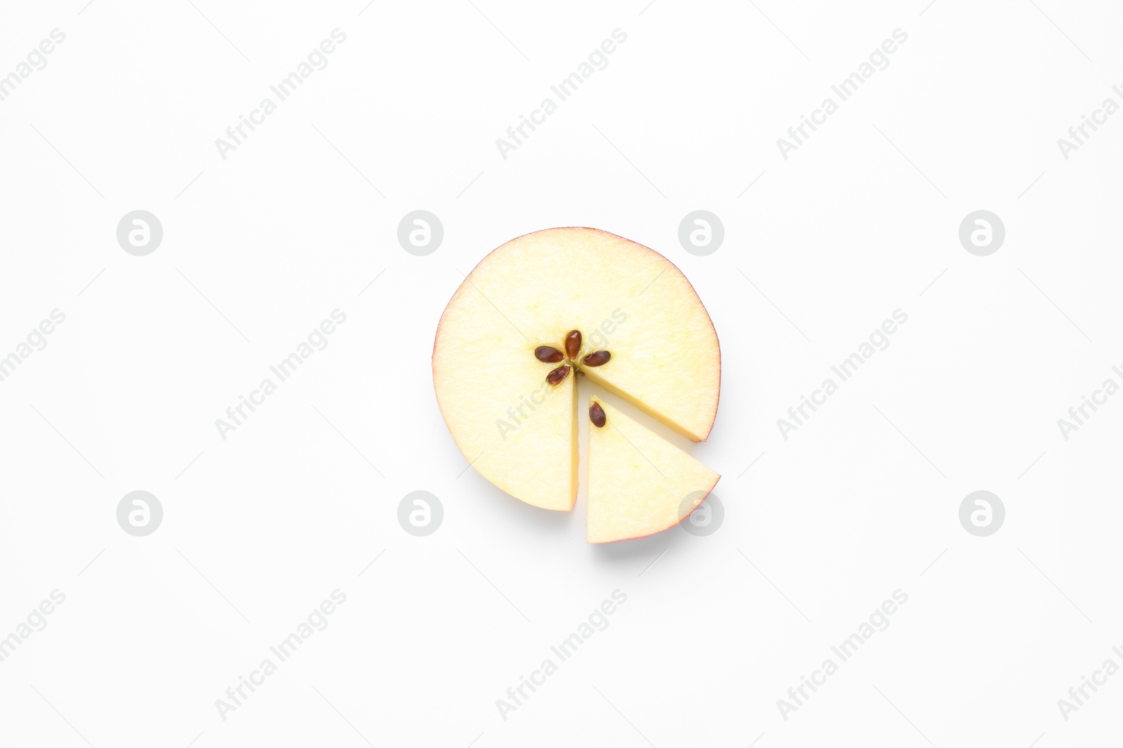 Photo of Pieces of fresh apple on white background, top view