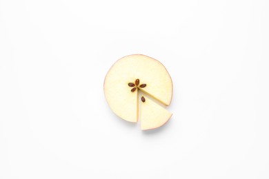 Pieces of fresh apple on white background, top view