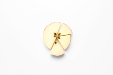 Photo of Pieces of fresh apple on white background, top view