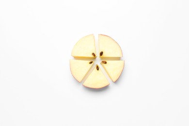 Photo of Pieces of fresh apple on white background, top view