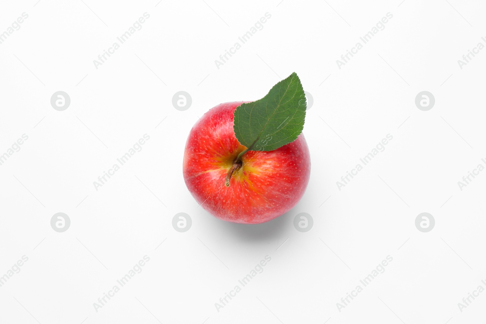 Photo of Fresh red apple on white background, top view