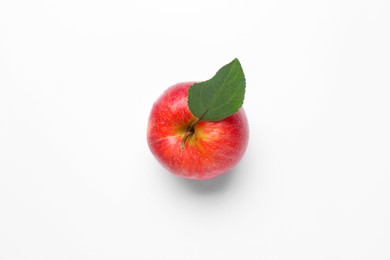 Fresh red apple on white background, top view