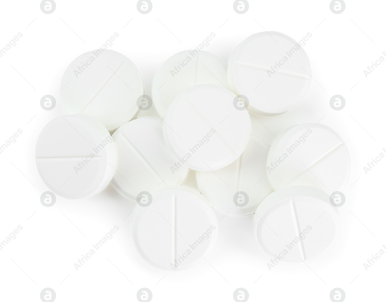 Photo of Antibiotic pills isolated on white, top view. Medicinal treatment