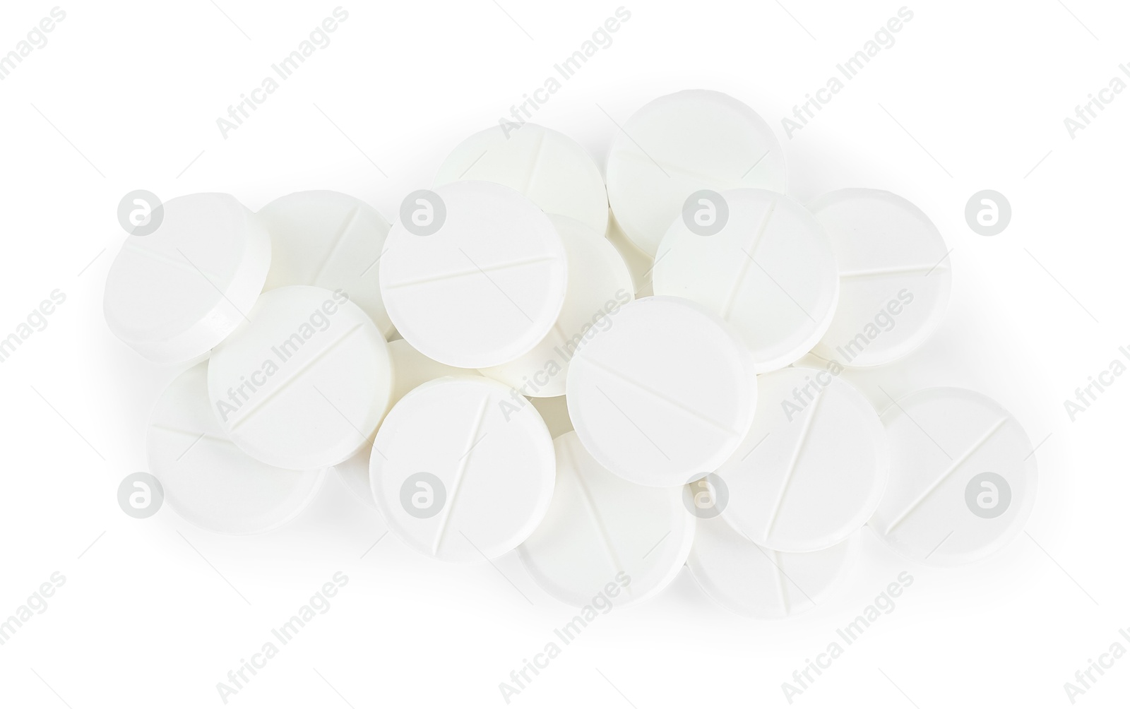 Photo of Antibiotic pills isolated on white, top view. Medicinal treatment