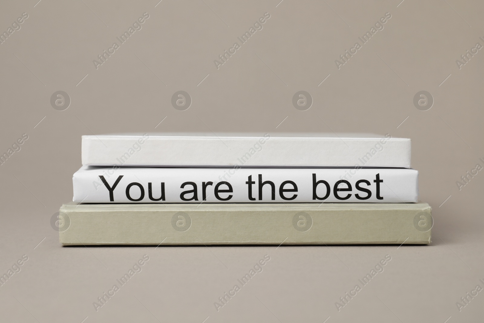 Photo of White book with phrase You are the best between other on light grey background