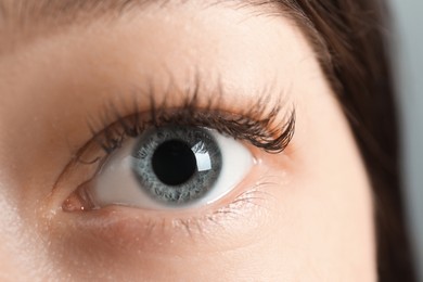 Photo of Macro view of young woman with beautiful blue eyes