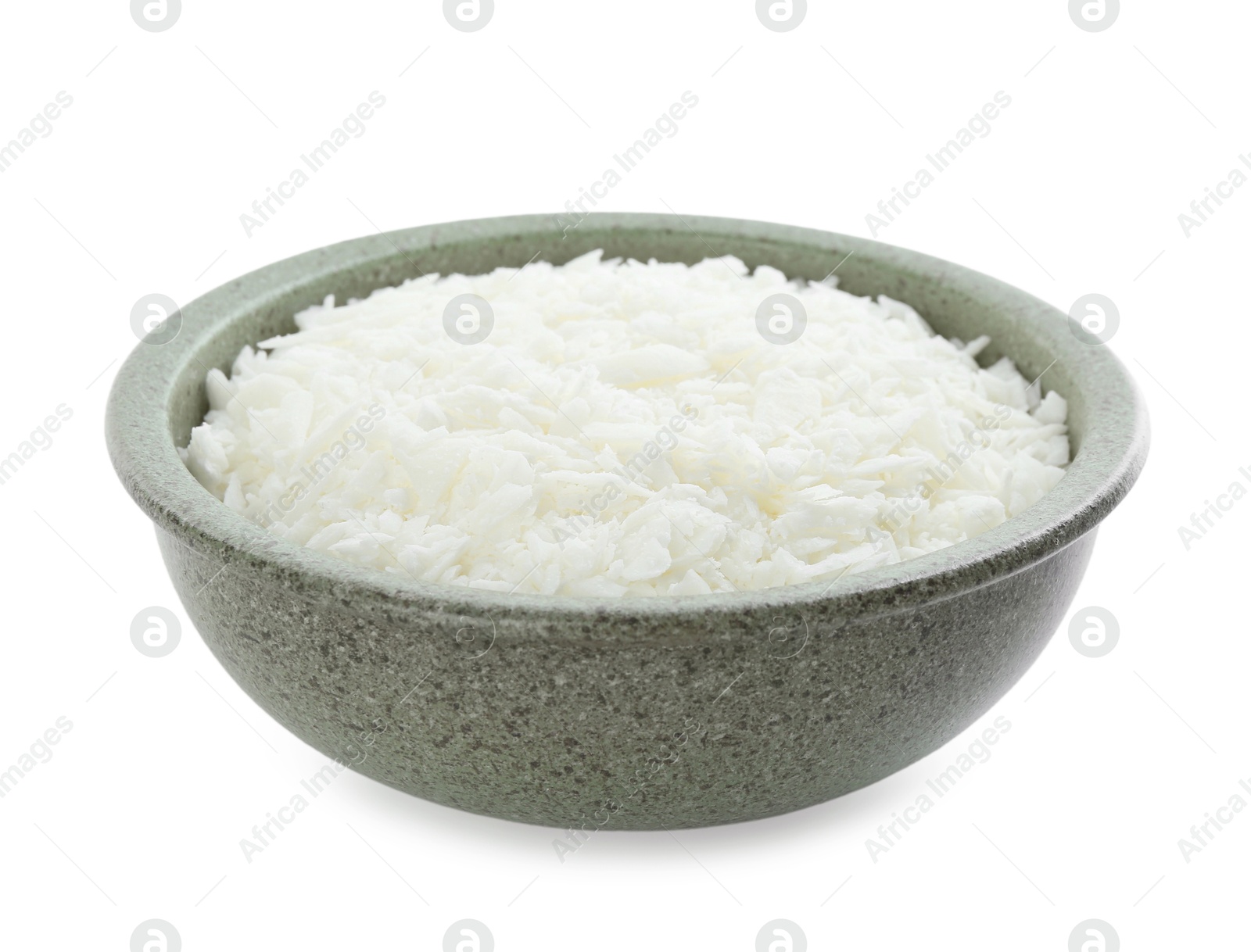 Photo of Soy wax in bowl isolated on white