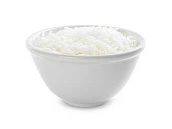 Photo of Soy wax in bowl isolated on white