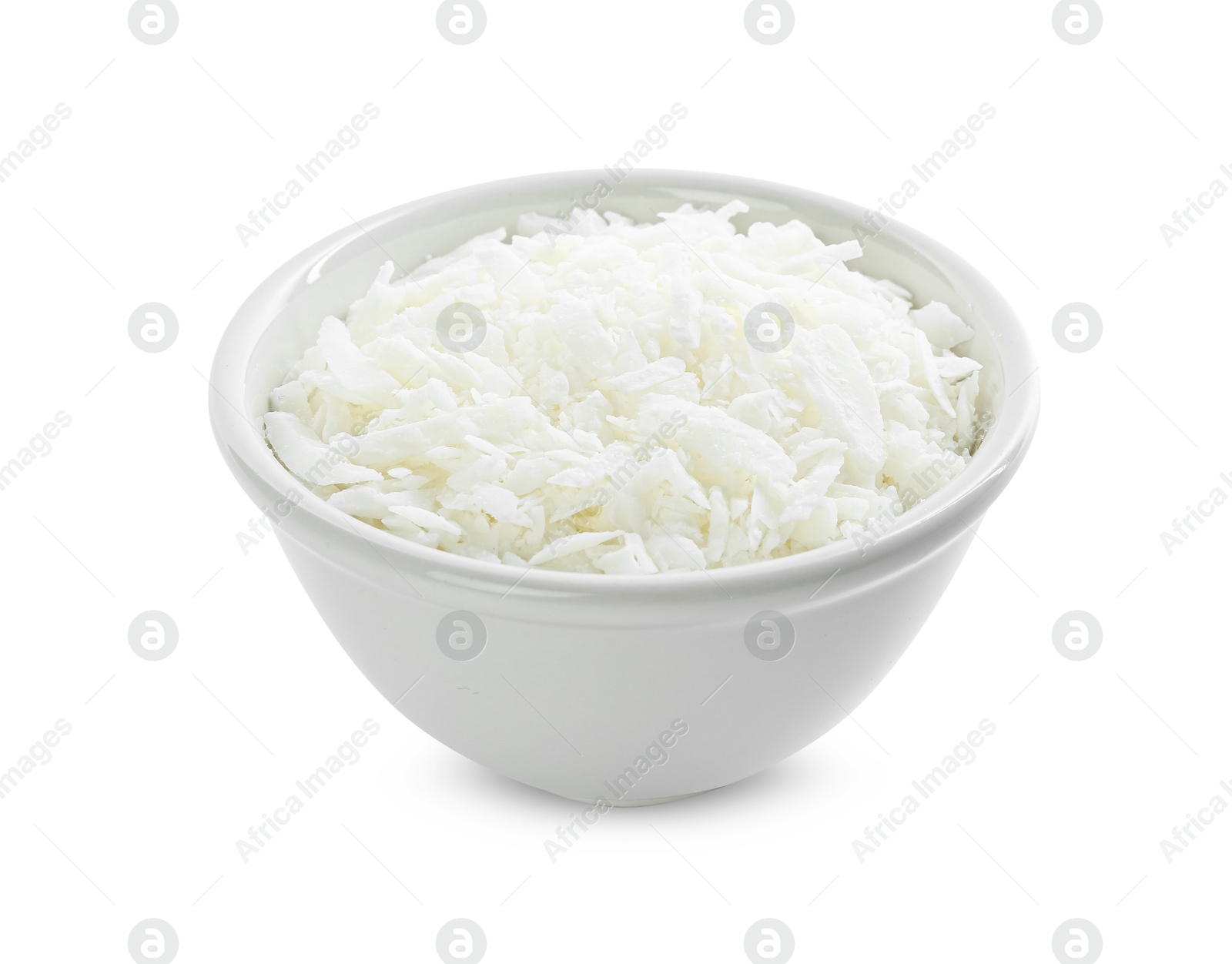 Photo of Soy wax in bowl isolated on white