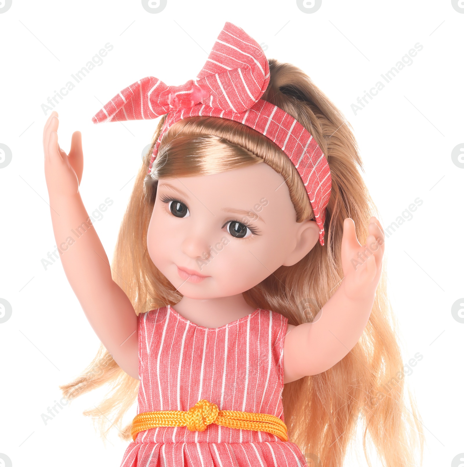 Photo of Beautiful doll with headband isolated on white