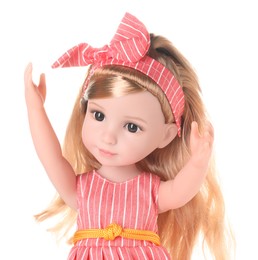 Photo of Beautiful doll with headband isolated on white