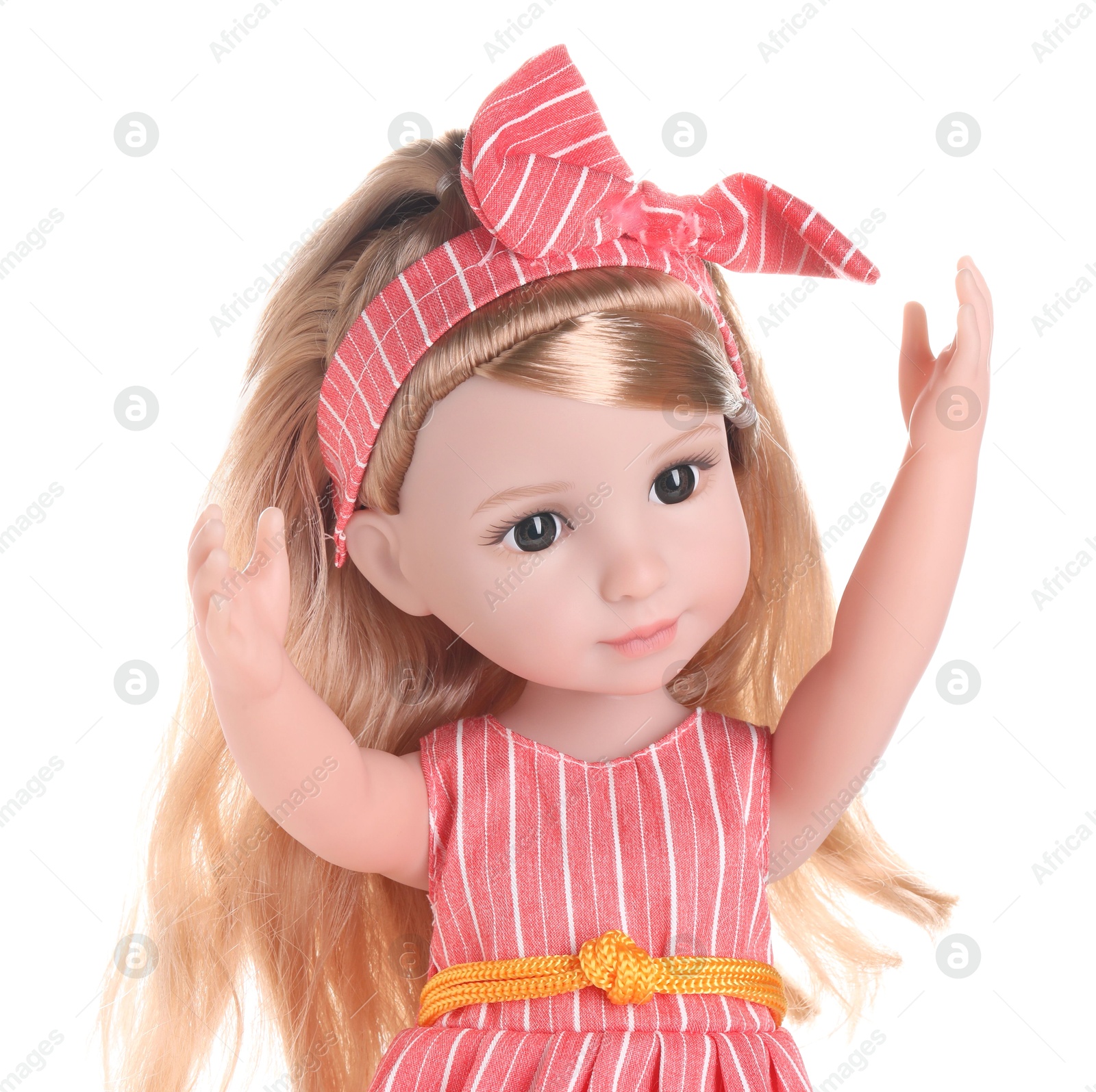 Photo of Beautiful doll with headband isolated on white