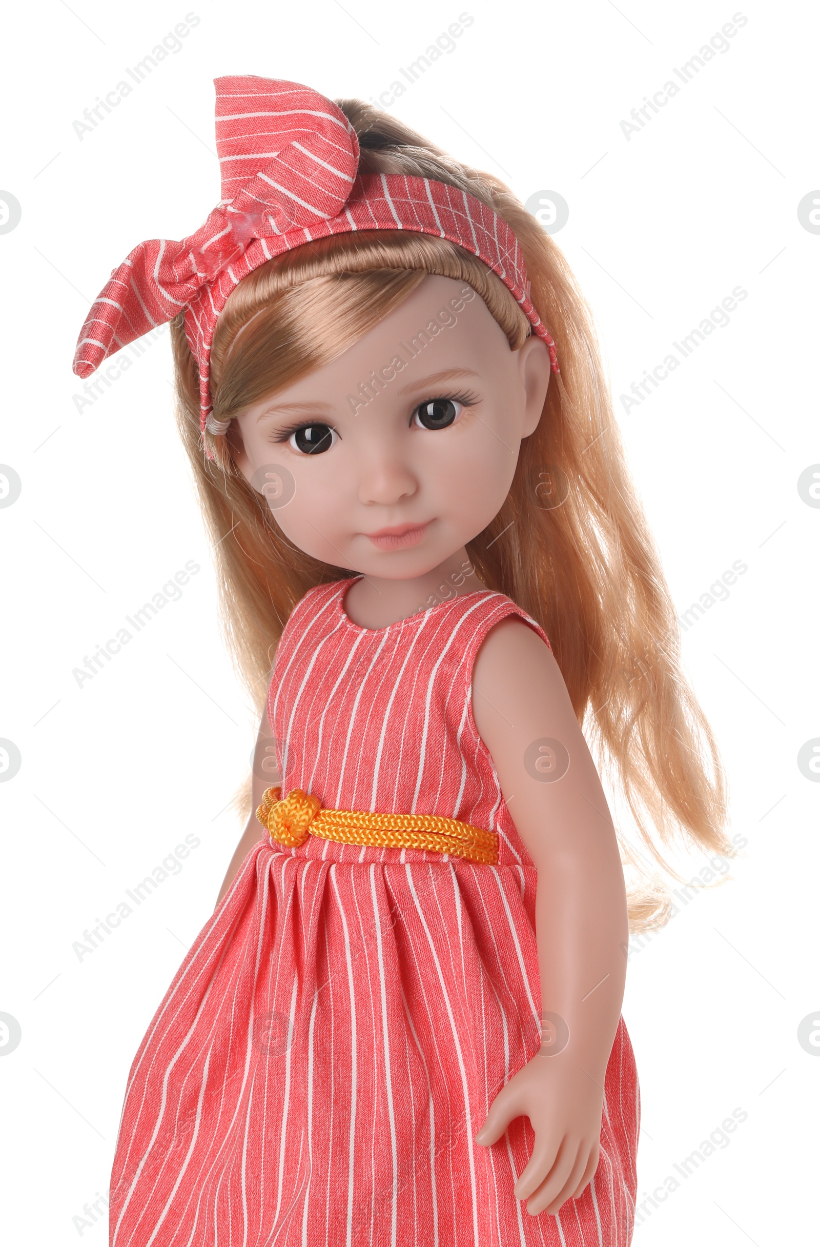 Photo of Beautiful doll with headband isolated on white