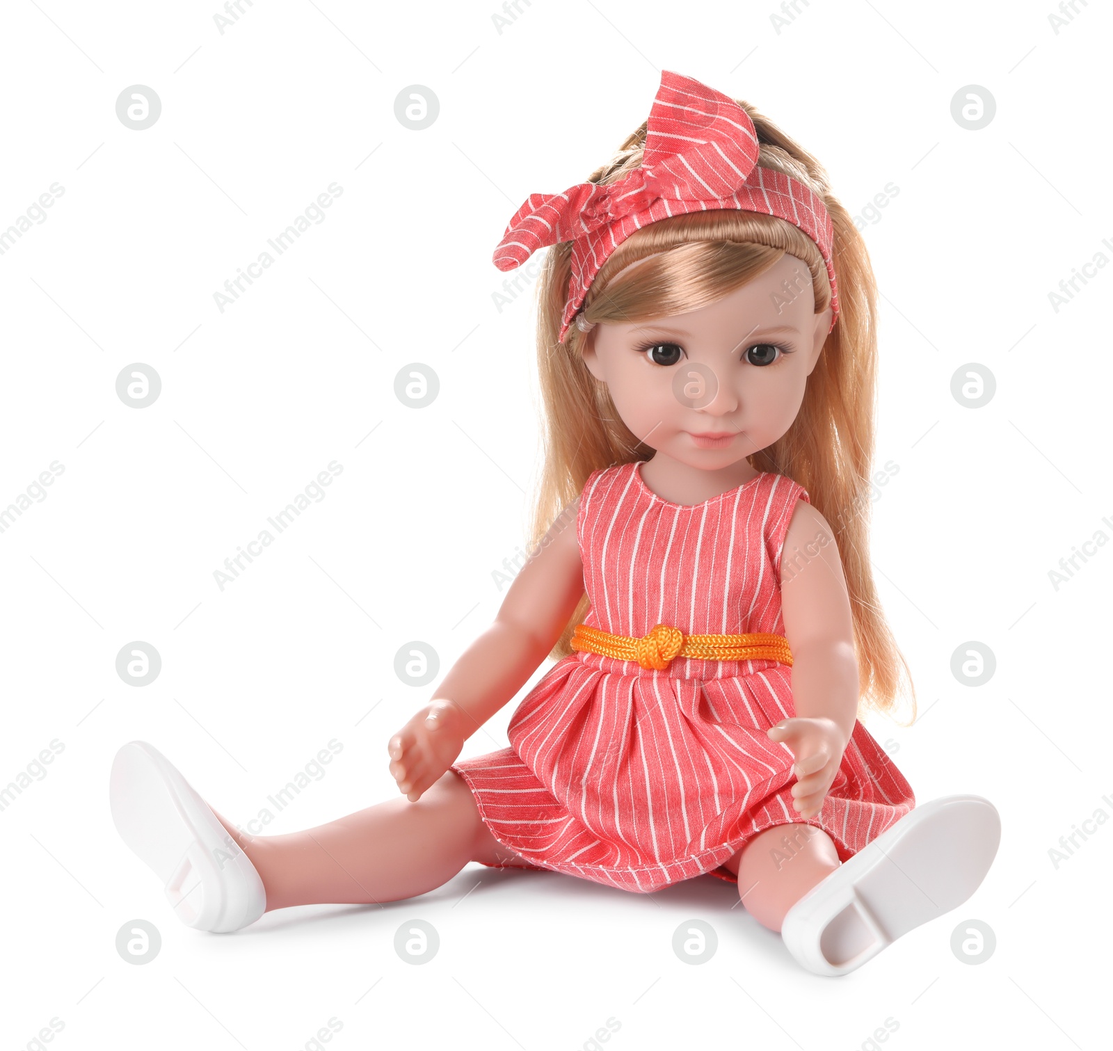 Photo of Beautiful doll with headband isolated on white