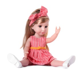 Photo of Beautiful doll with headband isolated on white