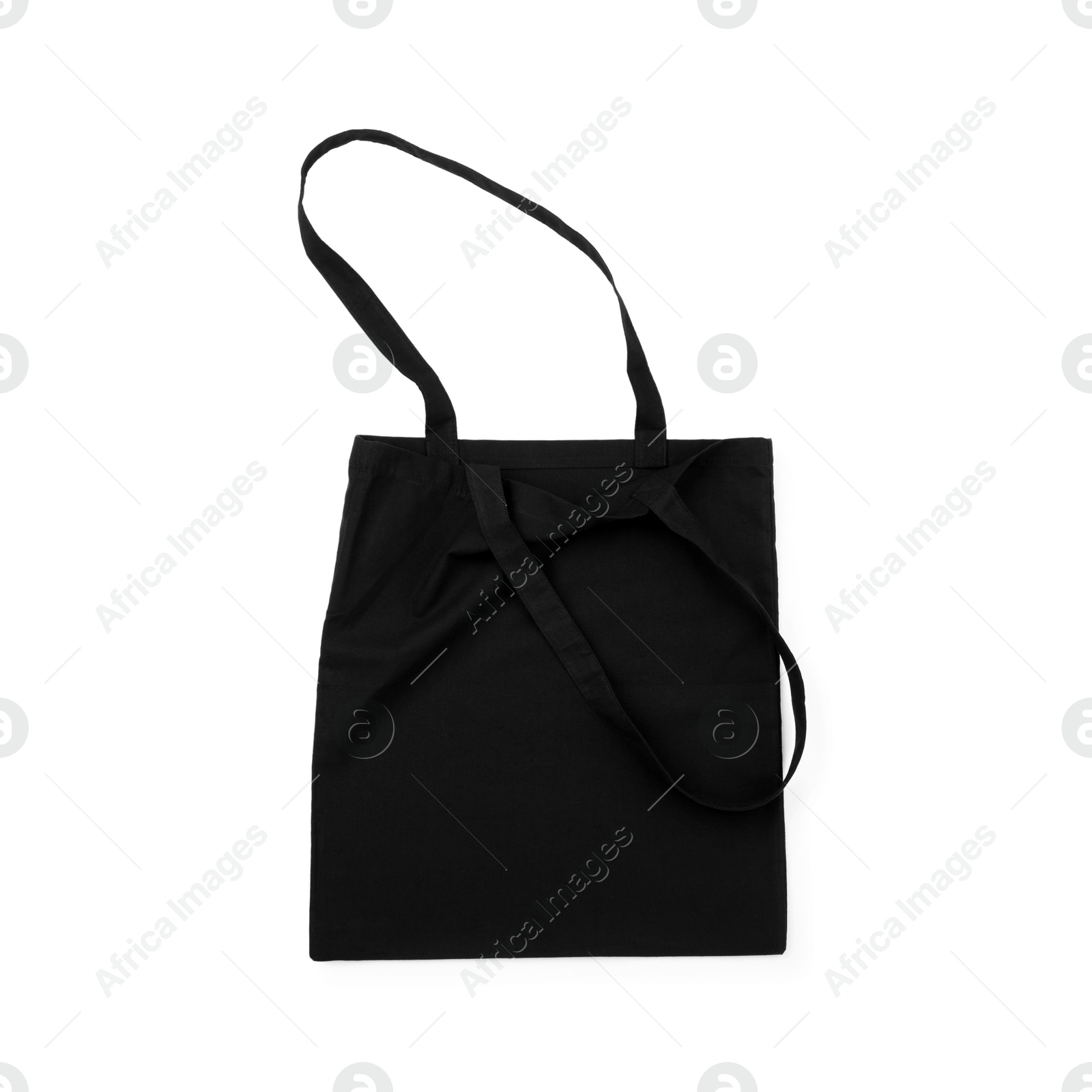 Photo of One black shopping bag isolated on white. Mockup for design