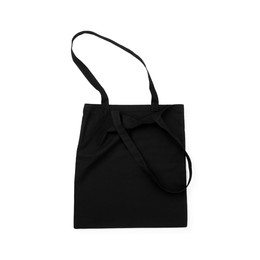 Photo of One black shopping bag isolated on white. Mockup for design