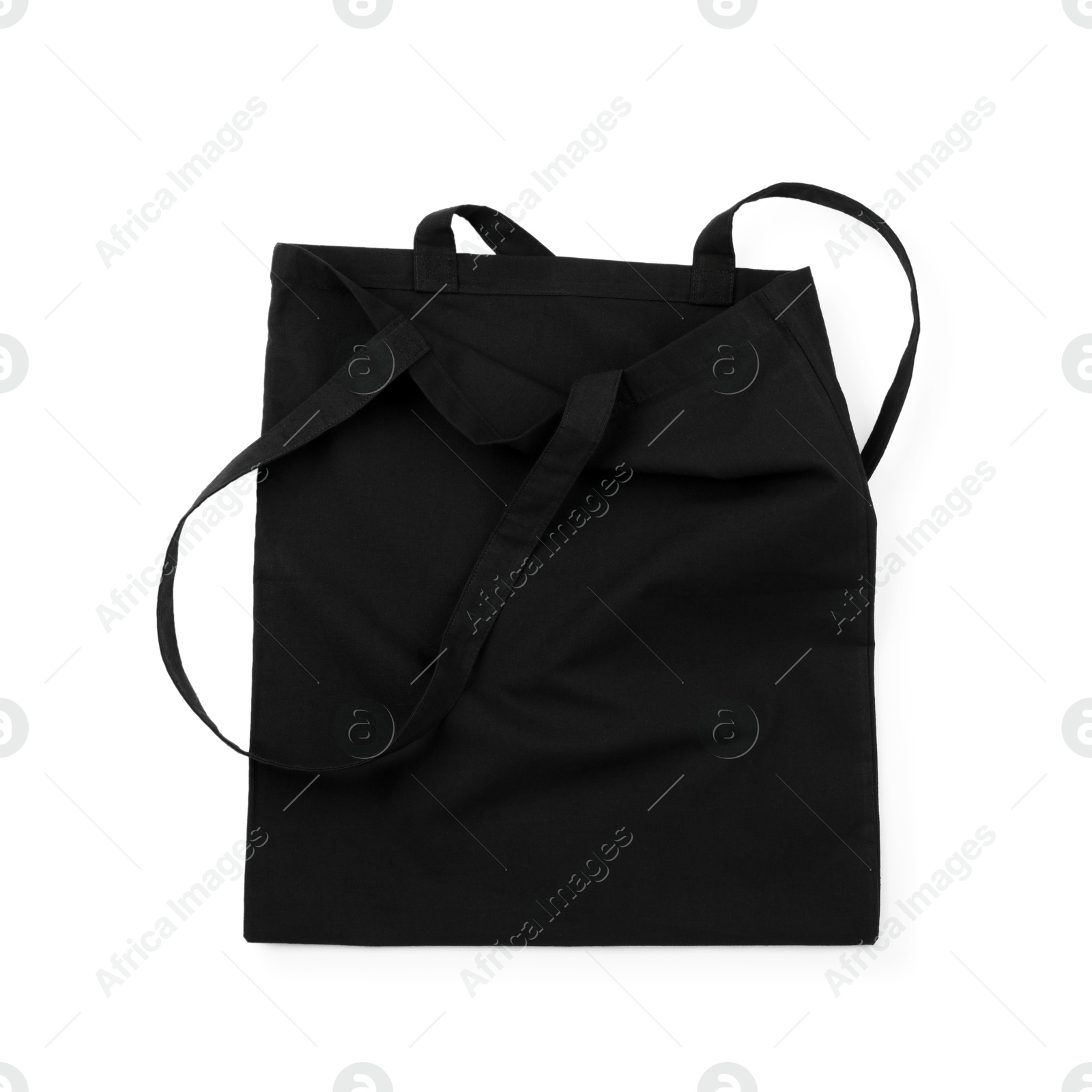 Photo of One black shopping bag isolated on white. Mockup for design