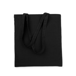 Photo of One black shopping bag isolated on white. Mockup for design