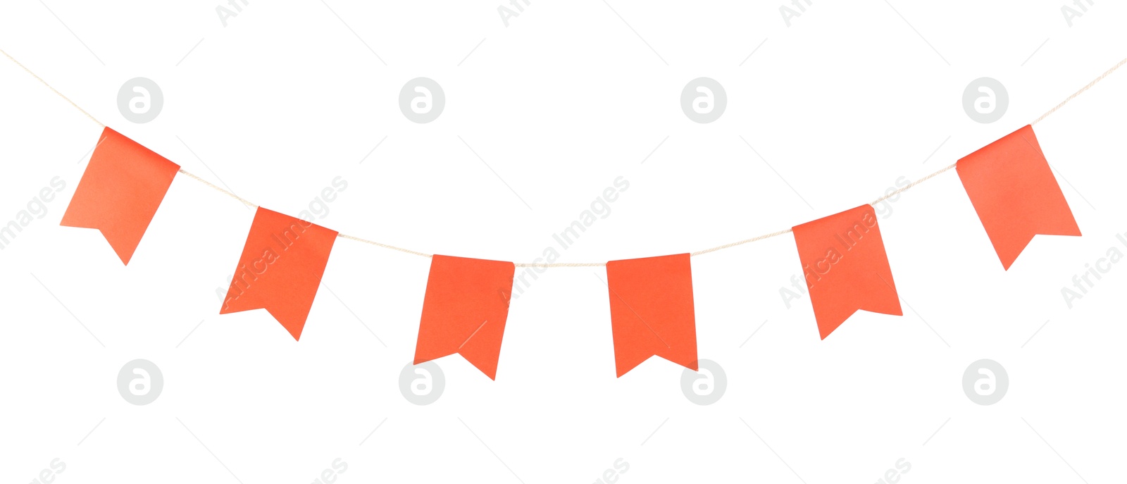 Photo of Red party flags isolated on white. Festive decor