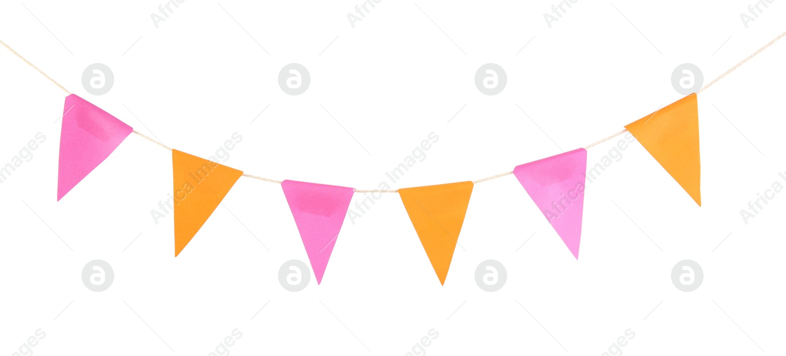 Photo of Colorful party flags isolated on white. Festive decor