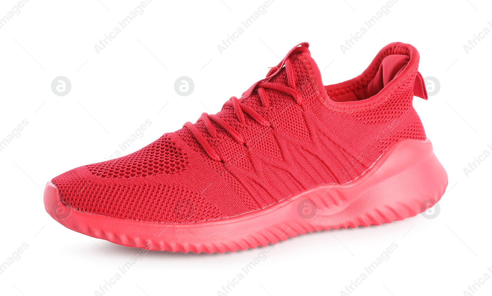 Photo of One stylish red sneaker isolated on white