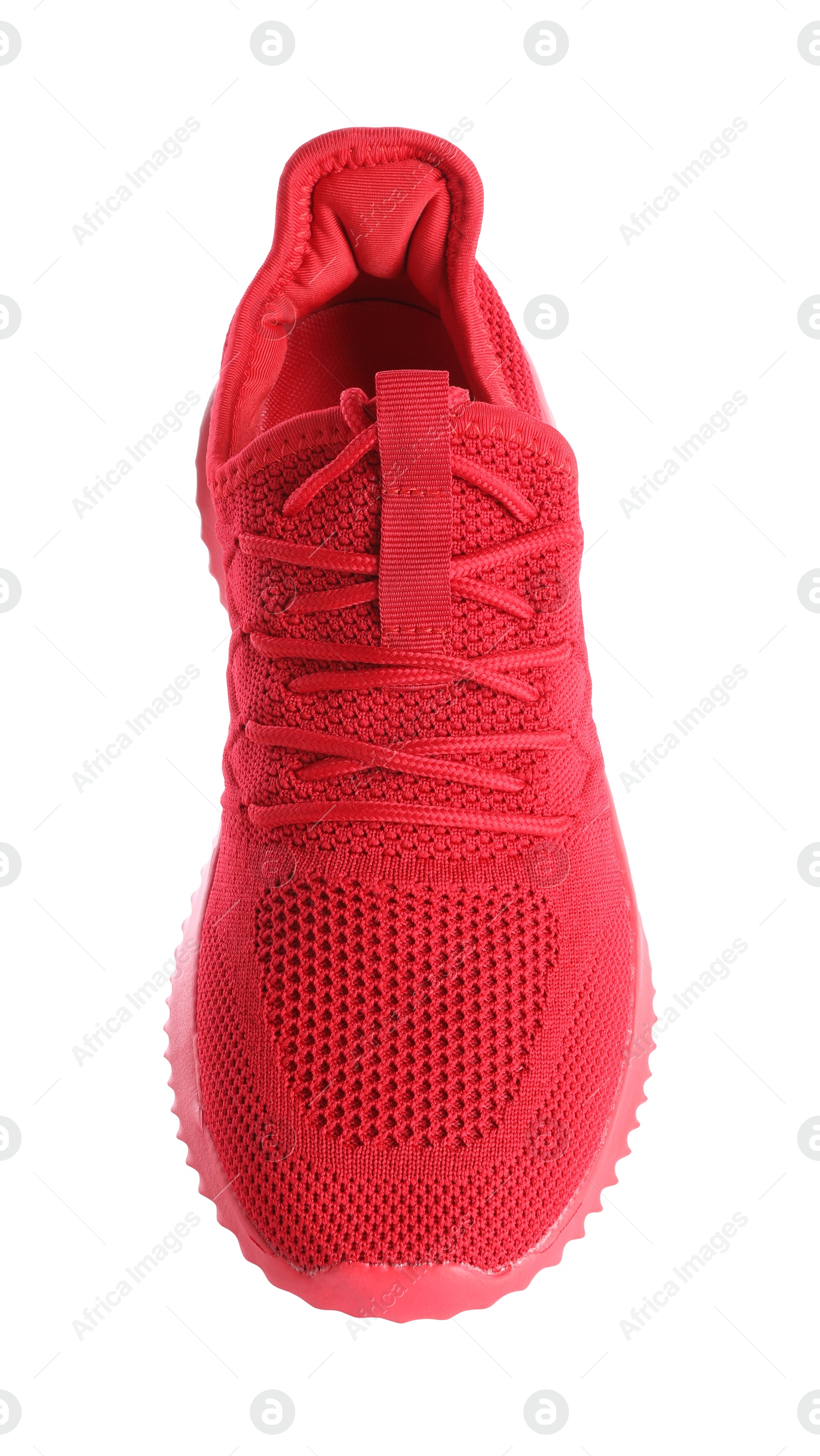 Photo of One stylish red sneaker isolated on white