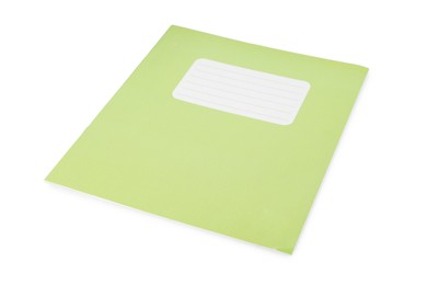 Photo of One light green copybook isolated on white. School stationery